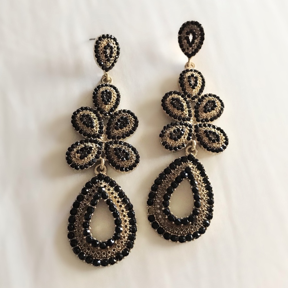 Gold and Black Sparkly Dangle Earrings